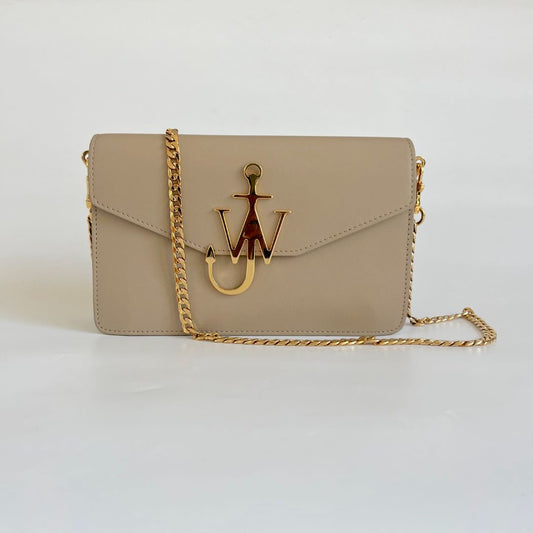JW Anderson Logo Beige Leather Shoulder Bag