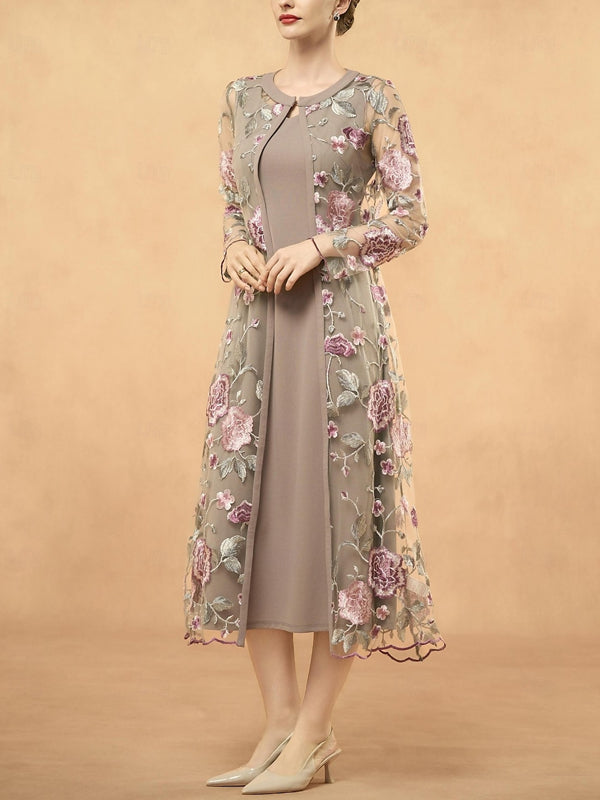 Elegant retro simple V-neck knee-length sleeveless Long Sleeve with Embroidered Lace Jacket
