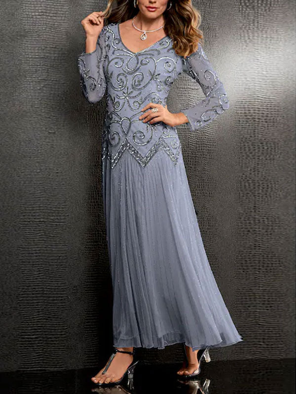 Chiffon mesh long sleeve temperament ladies dress
