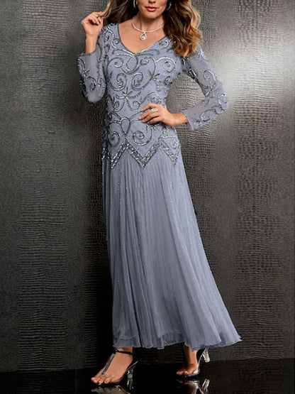 Chiffon mesh long sleeve temperament ladies dress