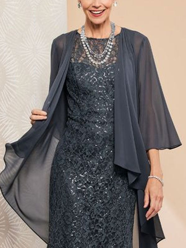 Flowy Chiffon Cardigan Wrap Dress Two-piece Set