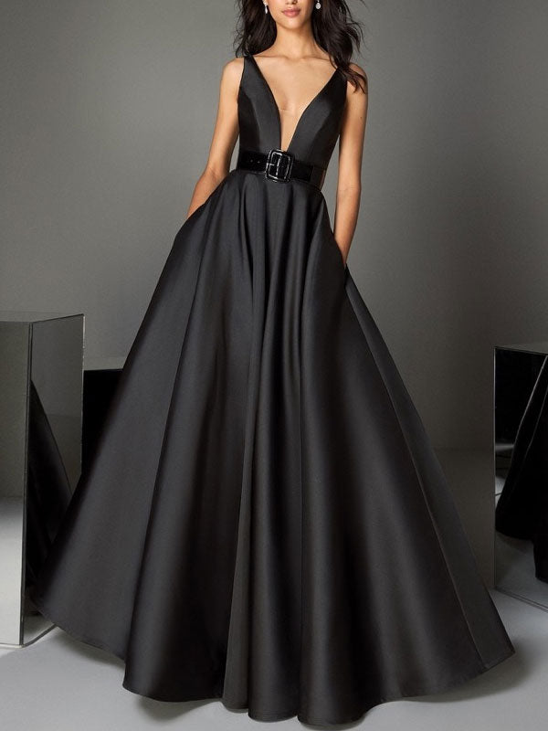 Deep V Elegant Swing Evening Dress