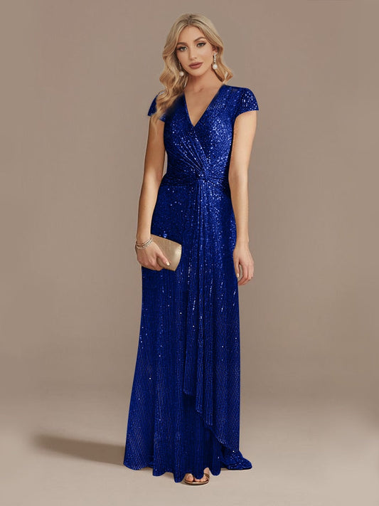 loveedsTM- New Luxury Champagne V-Neck Sequin Evening Dress Women Party Maxi Dress Beading Gowns Long Prom Cocktail Dresses