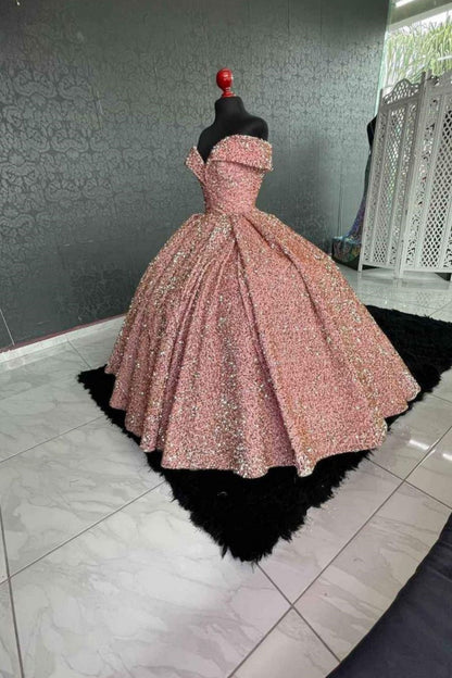 Pink Shiny Sequins Elegant Long Ball Gown Evening Dress Graduation Ball Gown gh3112