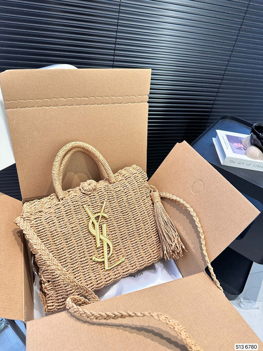 SAINT LAURENT YSL Vacation Woven Tote Bag 27x18cm