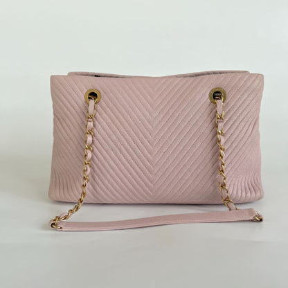 Chanel Chevron Leather Tote Bag Pink