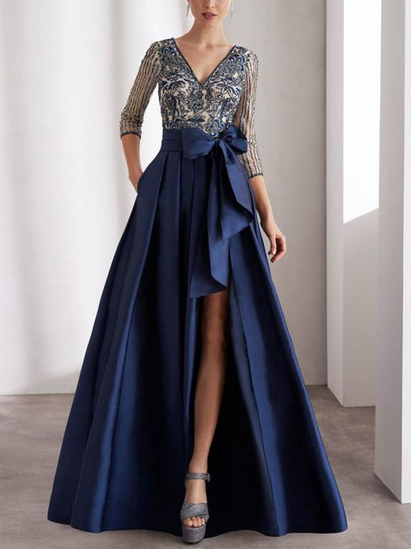 V-neck Lace Sequins Maxi Dress