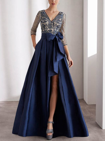 V-neck Lace Sequins Maxi Dress