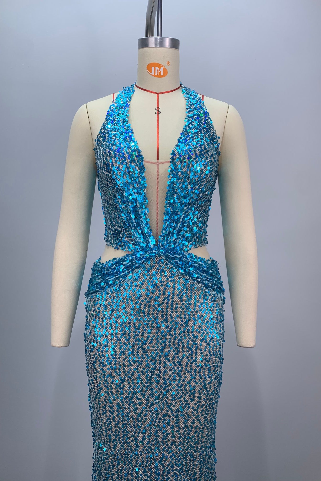 loveedsTM-Blue cross sequins evening gown-vx