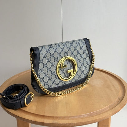 GUCCI BLONDIE SHOULDER BAG GOLD HARDWARE BLUE 28CM
