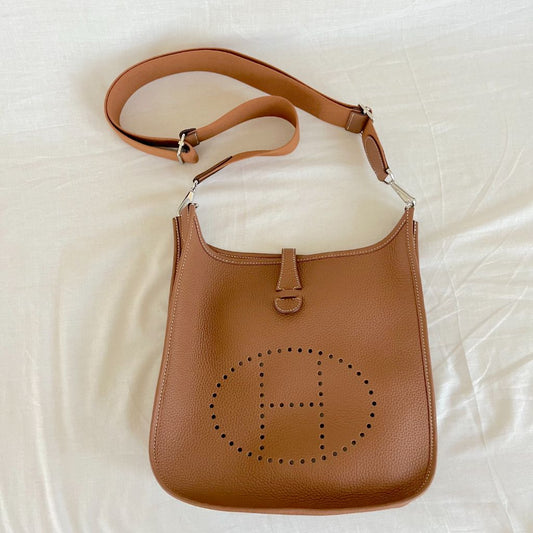 Hermès Gold Clemence Leather Evelyne III PM Bag