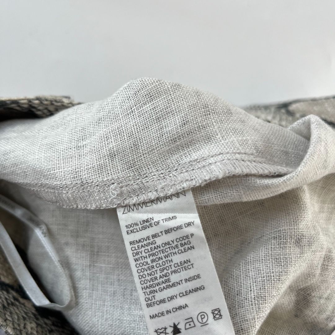 Zimmermann beige snakeskin print belted linen shorts