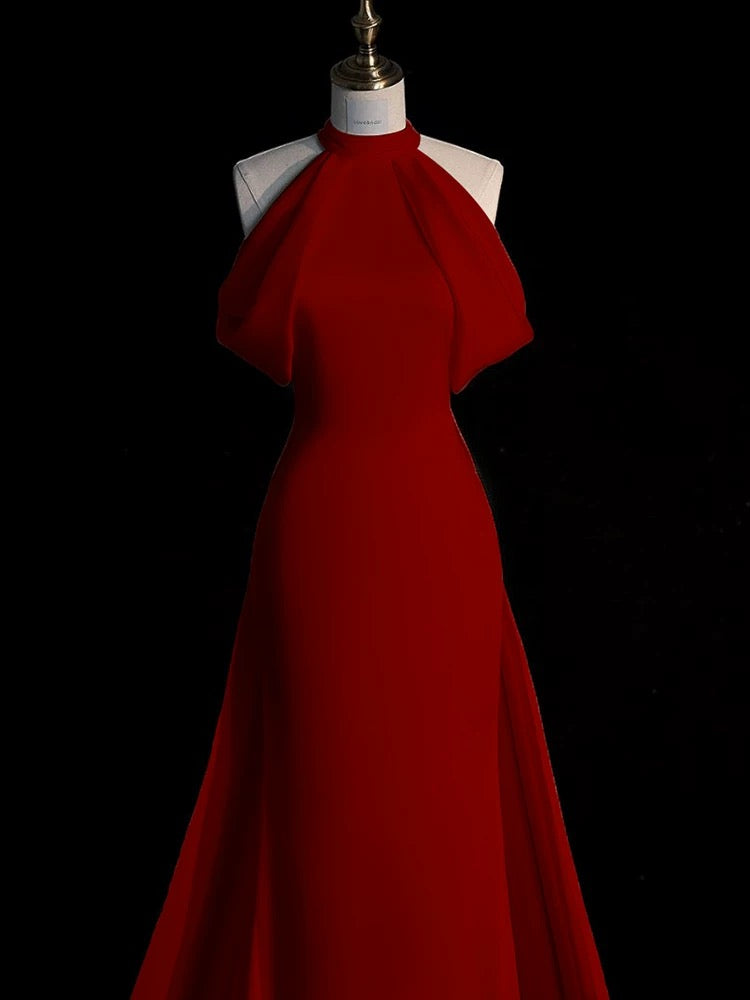 Sexy Sheath Halter Red Satin Long Prom Dress Evening Dress Formal Dress SD1818