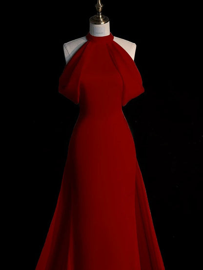 Sexy Sheath Halter Red Satin Long Prom Dress Evening Dress Formal Dress SD1818