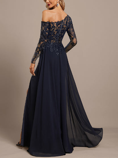 Off-Shoulder Lace Solid Color Maxi Dress