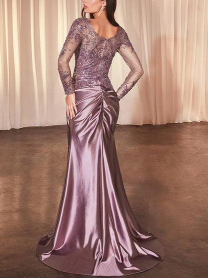 Round Neck Mesh Sequin Solid Color Maxi Dress