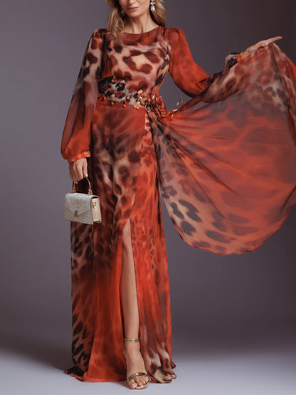 Elegant Chiffon Leopard Print Ladies Dress