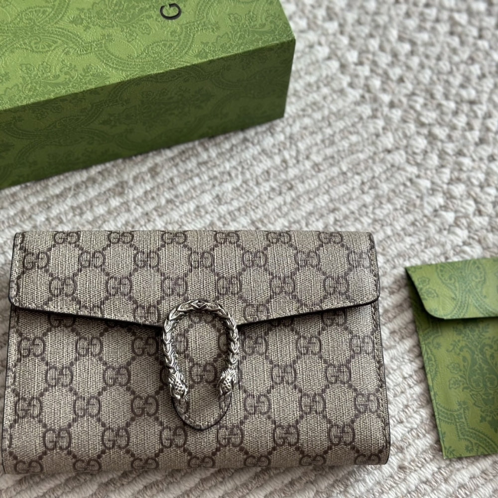 GUCCI DIONYSUS GG SUPREME CHAIN WALLET BEIGE AND EBONY 20CM  ‎401231 KHNSN 8642