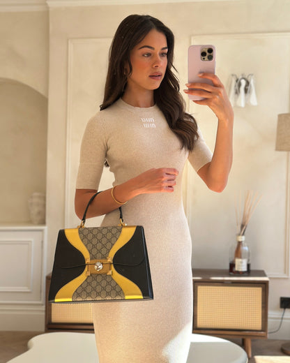 Gucci Black & Gold Osiride Large Flap Bag in Monogram & Leather with Brushed Gold Hardware