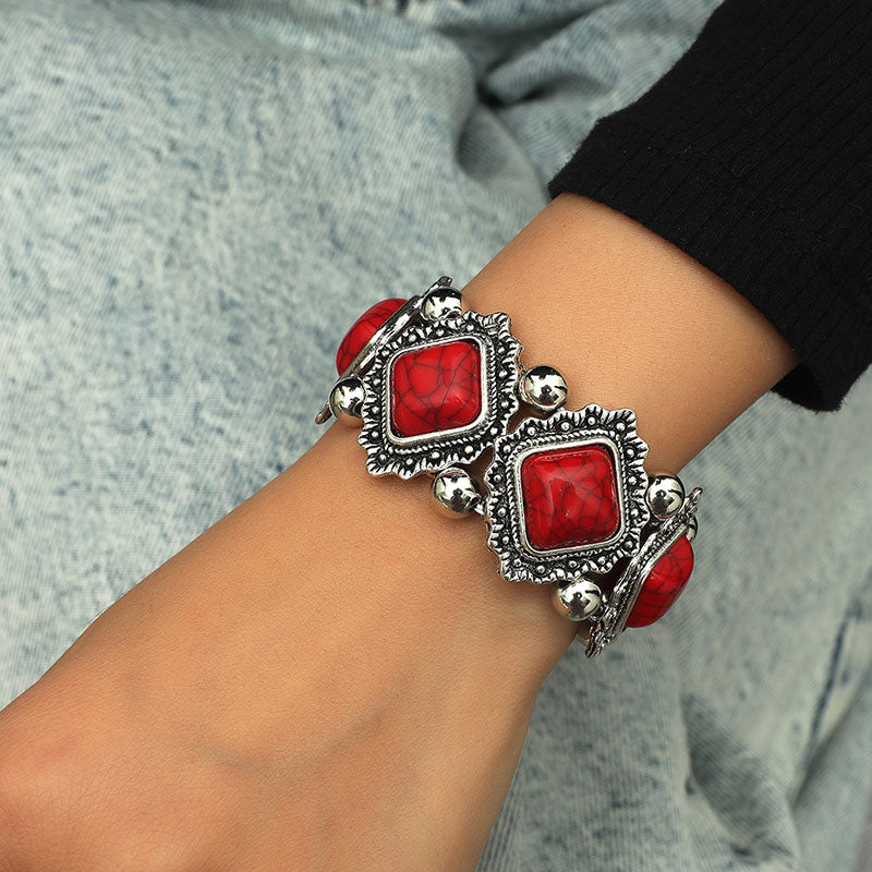 Personality Retro Geometric Turquoise Stretch Bracelet Women's Boho Bracelet