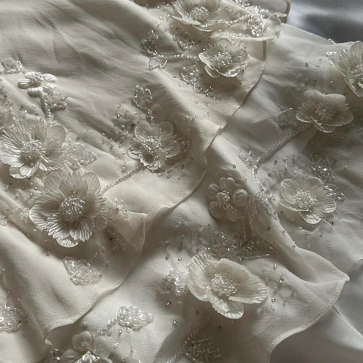 Ivory Luxury Gorgeous Fashion Exquisite flowers Beading Long Chiffon Elegant Ball Gown Evening Dress Party Dress gh3287