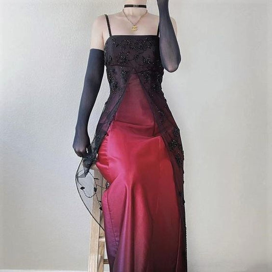 Red black tulle elegant fashion exquisite spaghetti straps long ball gown evening dress party dress prom dress gh4483
