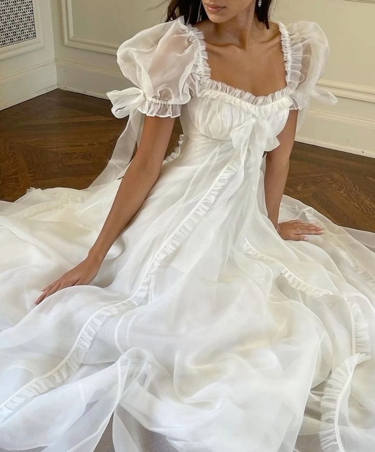 White Cute A Line Puff Organza Long Prom Dress Party Dress Birthday Dress SH3659