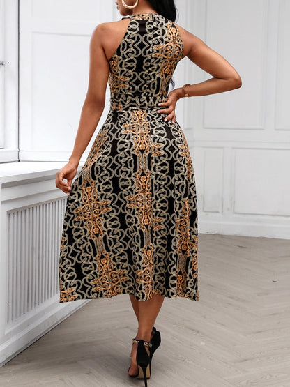 loveedsTM-Women Fashion Clubwear Elegant Sexy Dress Club  Sleeveless Baroque Print Sleeveless Midi Dress
