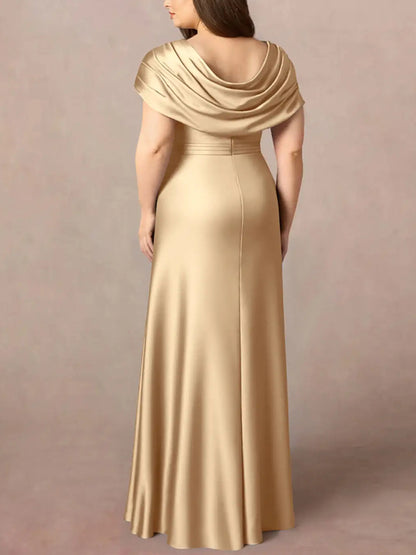 Champagne A-Line Pleated Stretch Satin Dress