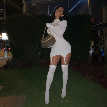 loveedsTM- Spring Sexy Party Mini Dress With Stocking Women Elegant Evening Dress Female Casual Bodycon Dresses Vintage Black White