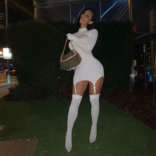 loveedsTM- Spring Sexy Party Mini Dress With Stocking Women Elegant Evening Dress Female Casual Bodycon Dresses Vintage Black White