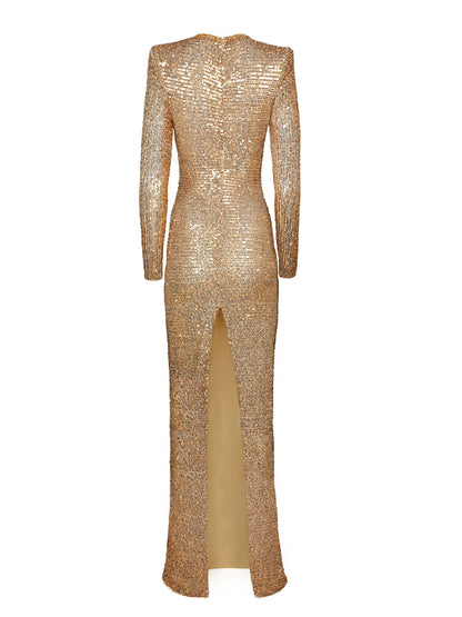 V-neck Sequin Solid Color Maxi Dress