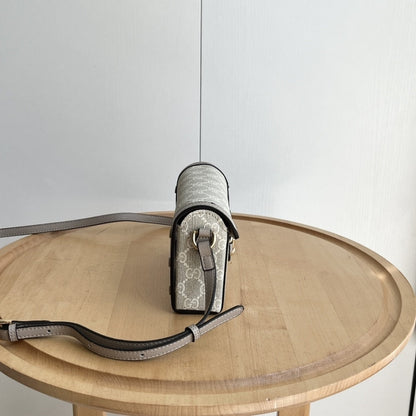 GUCCI HORSEBIT 1955 MINI BAG ‎BEIGE AND WHITE GG SUPREME 18CM ‎‎699296 UULBG 9683