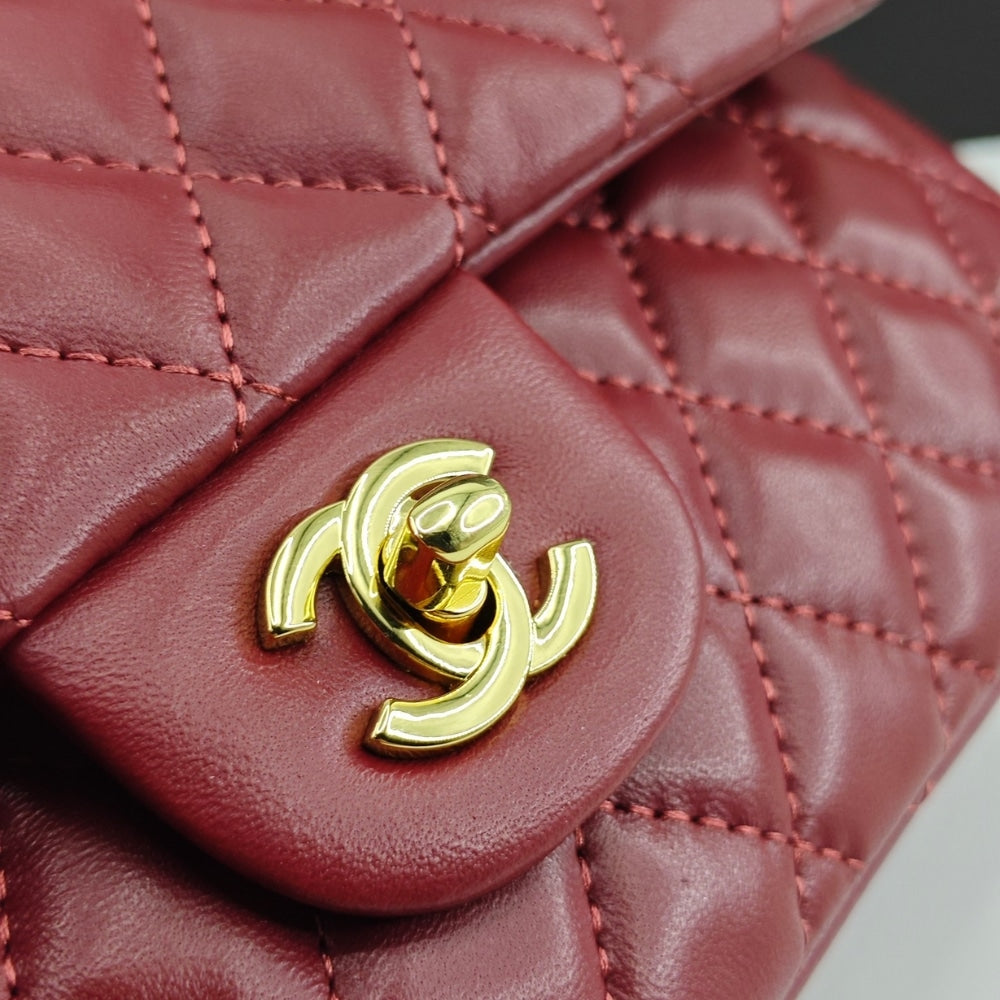 CHANEL CLASSIC 11.12 HANDBAG GOLD TONE METAL BURGUNDY 25CM A01112 Y04059 NZV44