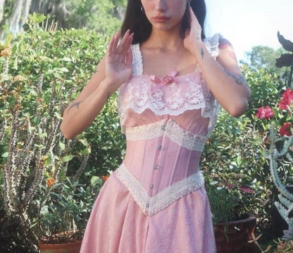 Pink Sweet Stylish Elegant Mid Length Exquisite Lace Satin Homecoming Dress Prom Dress Evening Dress Wedding Guest Party Dress Graduation Dress gh4071