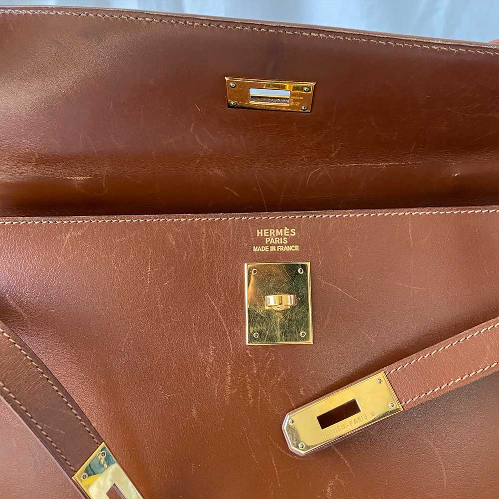 Hermes Brique Box Calf Leather Gold Hardware Kelly Sellier 35 Bag