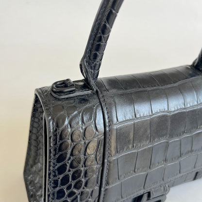Balenciaga black croc embossed small hourglass bag