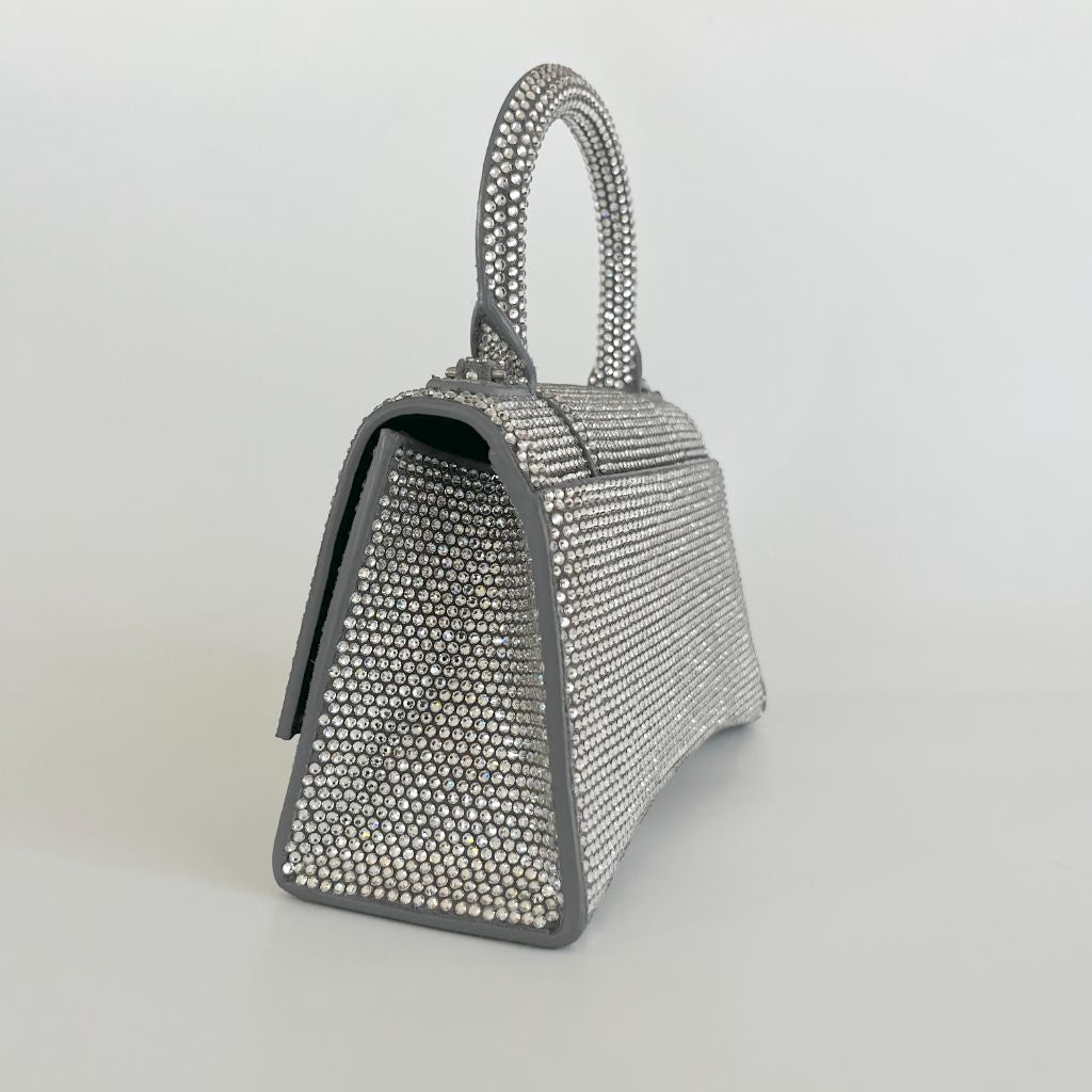 Balenciaga Hourglass XS Top Handle Bag in Rhinestones Suede Calfskin