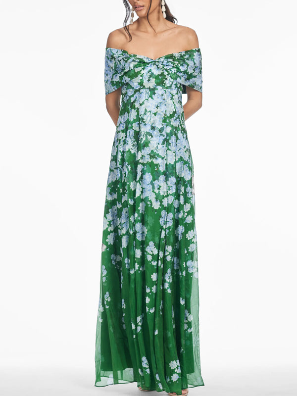 Floral Print Off The Shoulder Gown