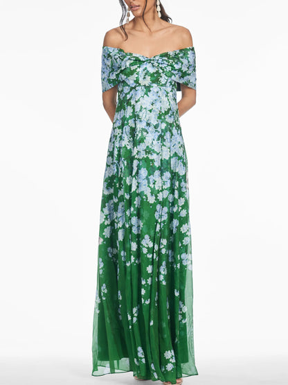 Floral Print Off The Shoulder Gown