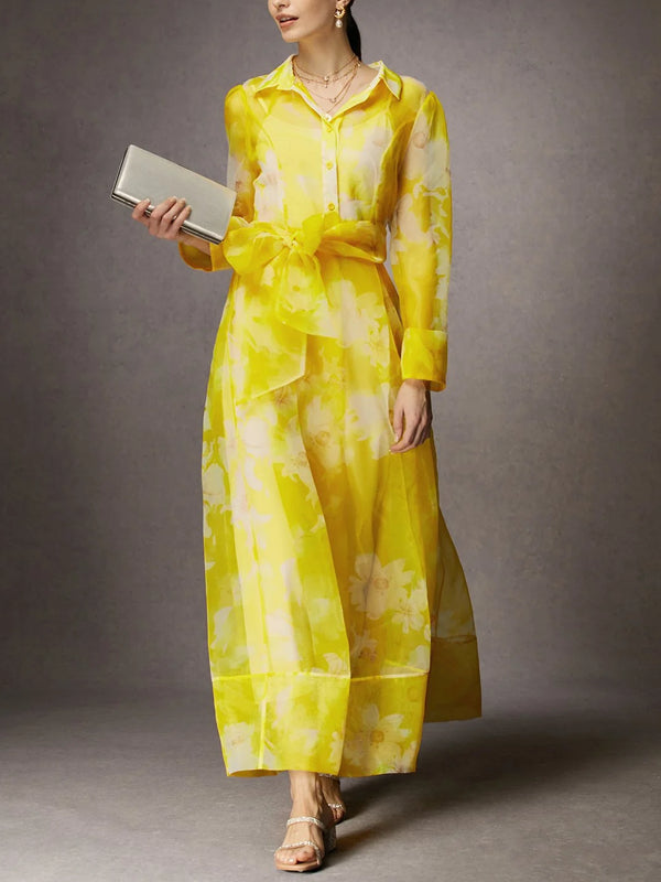 Floral Vacation Regular Fit Shirt Dress With Belt