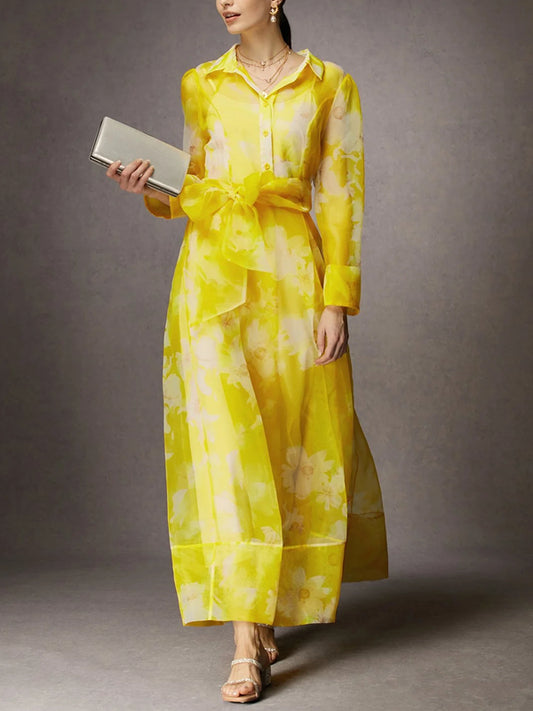 Floral Vacation Regular Fit Shirt Dress With Belt