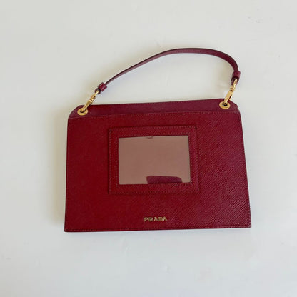 Prada Burgundy Saffiano Leather Mini Clutch Bag