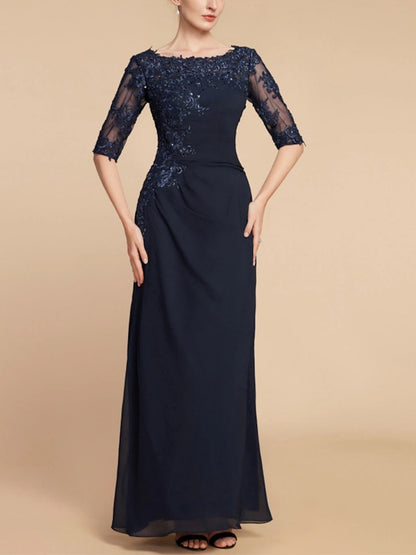 Round Neck Lace Solid Sequins Maxi Dress