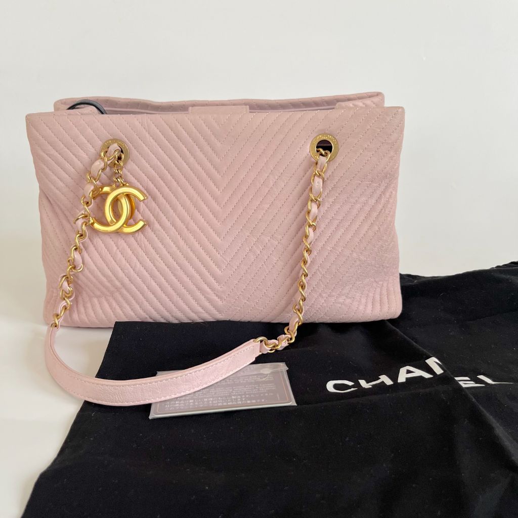 Chanel Chevron Leather Tote Bag Pink
