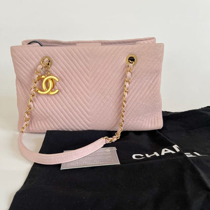 Chanel Chevron Leather Tote Bag Pink