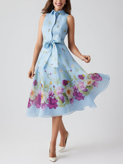 Silk And Linen Sleeveless Shirt Waist Dress