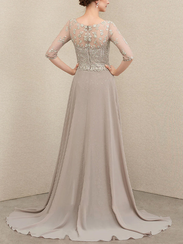 Round Neck Solid Color Lace Short Sleeves Maxi Dress