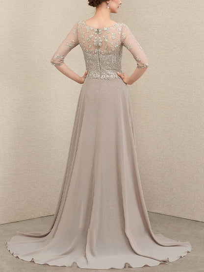 Round Neck Solid Color Lace Short Sleeves Maxi Dress