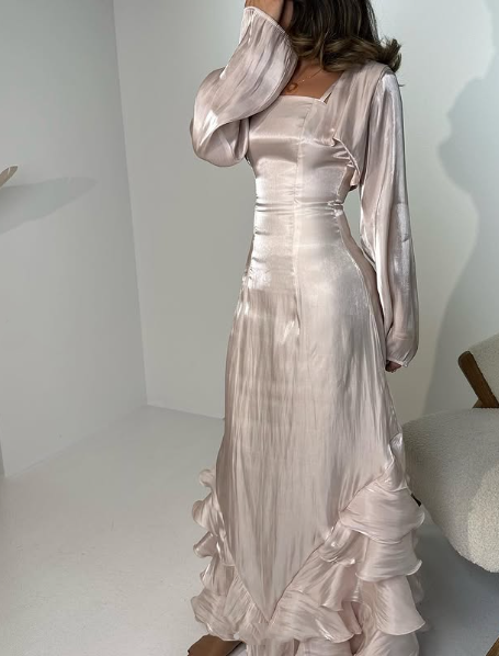 Vintage Prom Dresses with Ruffles,Floor Length Evening Gown